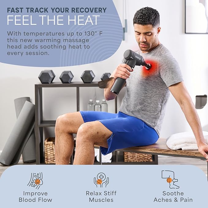 LifePro Sonic LX Athletic Heated Massage Gun – Deep Tissue Portable Massager for Muscle Recovery - 9 Speed & 10 Heads Massage Gun - Rechargeable Percussion Massager for Athletes & Sports Enthusiasts