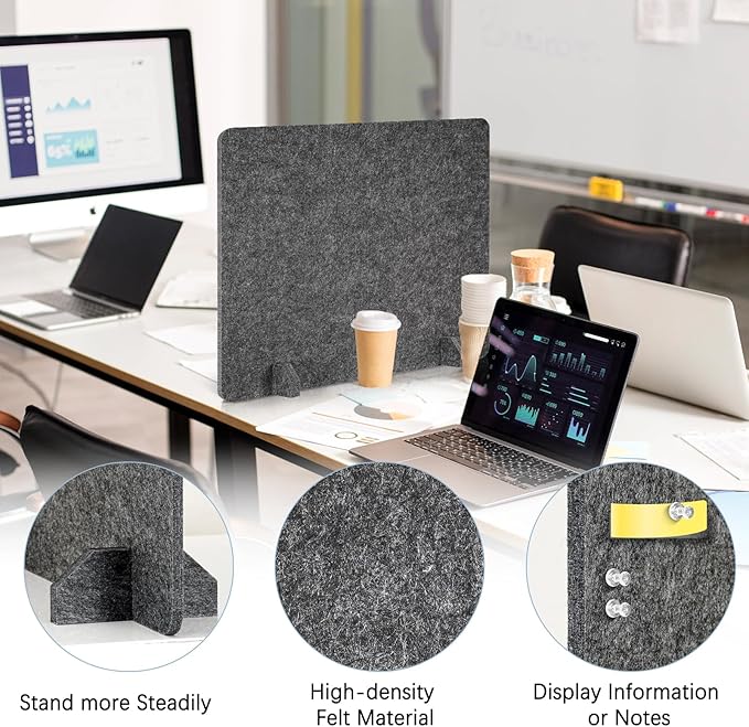 2 Pack Acoustic Desk Dividers - 24" x 20" Freestanding Privacy Panels Set with Noise - Reducing Design Cubicle Sound Proof, Ideal for Office, Classroom, and Home (Dark Gray)