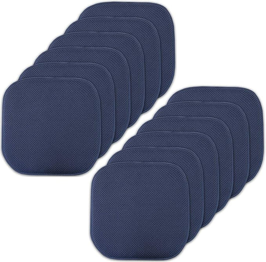 Sweet Home Collection Memory Foam Chair Cushion Honeycomb Pattern Solid Color Slip Non Skid Rubber Back Ultimate Comfort and Softness Rounded Square 16" x 16" Seat Cover, 12 Pack, Navy Blue