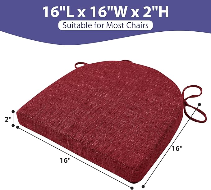 Chair Cushions for Dining Chairs with Ties and Removable Cover, Dining Kitchen Chair Pads with Non-Slip Bottom, High-Resilience Indoor Seat Cushions, 16'' x 16'' x 2'', Set of 4, Red