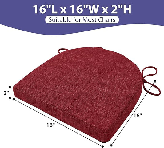 Chair Cushions for Dining Chairs with Ties and Removable Cover, Dining Kitchen Chair Pads with Non-Slip Bottom, High-Resilience Indoor Seat Cushions, 16'' x 16'' x 2'', Set of 2, Red