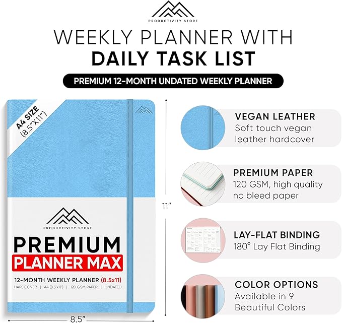 Undated, 2025 Planner, 8.5" x 11" - The #1 Productivity Planner to Achieve Your 2025 Goals - Planner 2025-2026 by PRODUCTIVITY STORE (A4, BLUE)