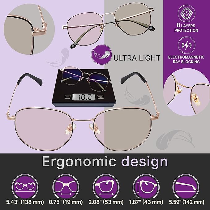 Prospek Blue Light Blocking Glasses for Women Oversized I Lightweight Titanium Frame for Computer with Anti-glare to Reduce Eyestrain I AURA