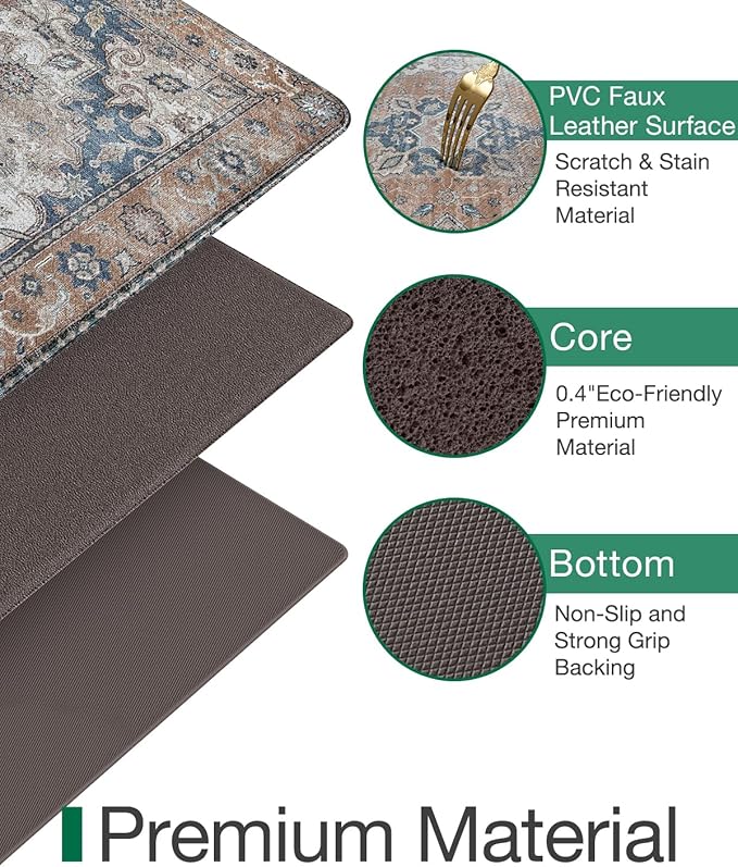 LUMI Kitchen Mat Anti Fatigue Cushioned, Memory Foam Padded Standing Rug Waterproof, Non Slip Comfort Floor Runner for Home, Sink, Laundry, Office, 24"x87", Terracotta