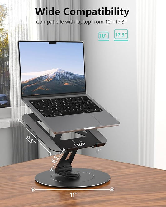 Adjustable 10-17.3" Laptop Stand for Desk with 360 Swivel Larger Base & Rotating Phone Holder, Aluminum Computer Stand for Laptops, Ergonomic Laptop Riser Fits MacBook, HP, Dell, All Laptops