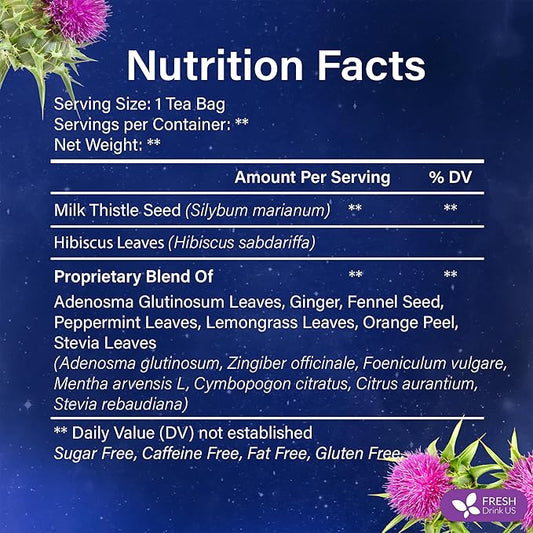 FreshDrinkUS, Premium Liver Herbal Detox Tea – Strong Blend Of Milk Thistle, Hibiscus, Peppermint & Ginger | Fennel, Lemongrass & Orange Peel with Stevia | Vibrant Caffeine-Free Botanical Blend