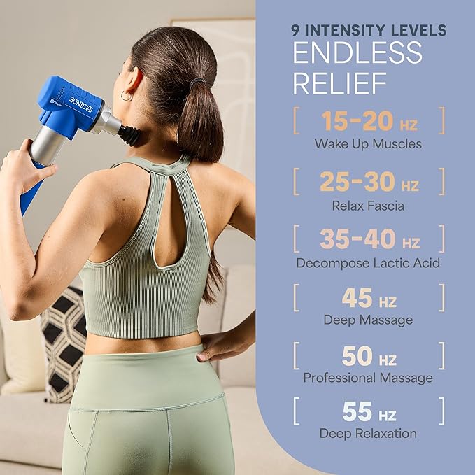 LifePro Sonic LX Athletic Heated Massage Gun – Deep Tissue Portable Massager for Muscle Recovery - 9 Speed & 10 Heads Massage Gun - Rechargeable Percussion Massager for Athletes & Sports Enthusiasts