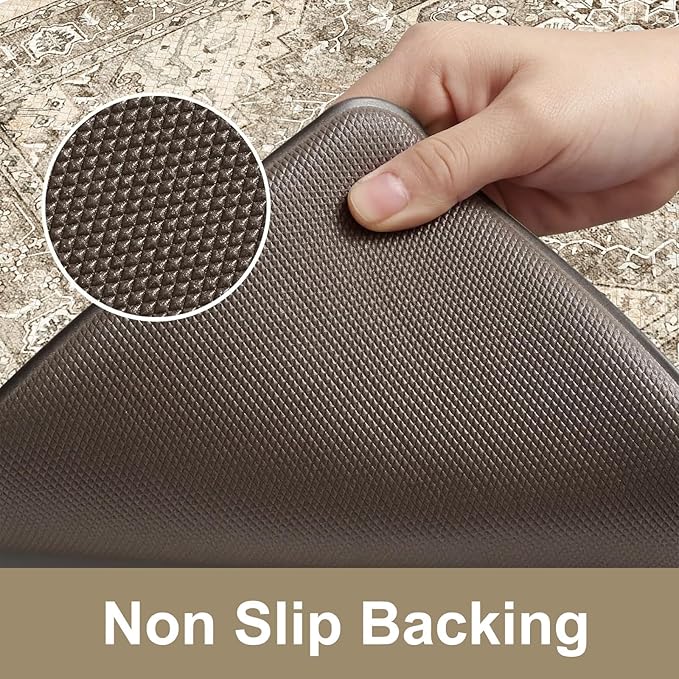 KIMODE Anti Fatigue Kitchen Mats for Floor, 20"x71" Boho Oriental Kitchen Rug, Padded Kitchen Floor Mats Non Slip, Cushioned Standing Mats for Front of Sink Laundry Desk Bedroom Khaki