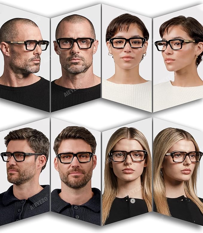 AIEYEZO Fashion Square Blue Light Glasses for Men Women Retro Thick Frame Blue Light Blocking Computer Glasses