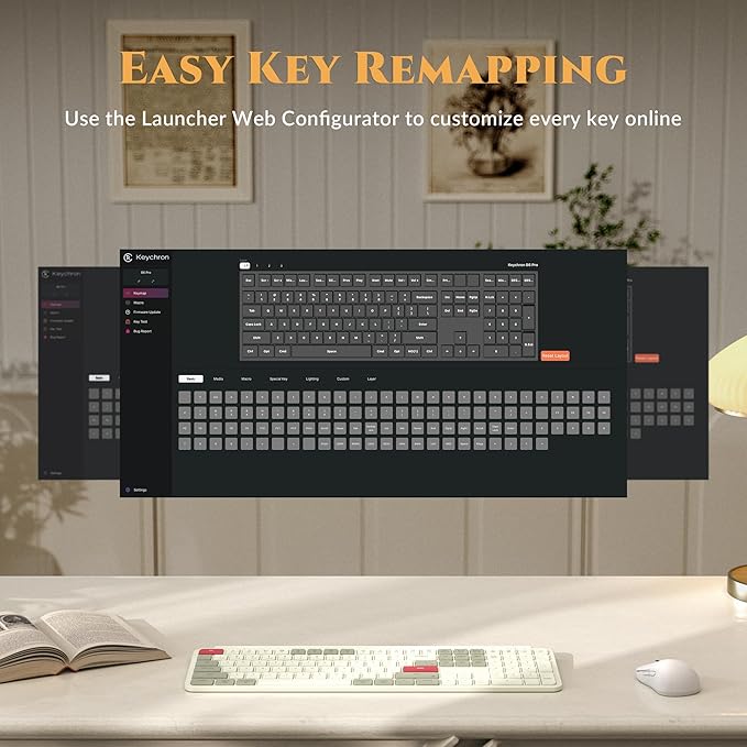 Keychron B6 Pro Ultra-Thin Wireless Keyboard, Full-Size ZMK with Numeric Keypad Quiet Typing, 2.4 GHz/Bluetooth 5.2/Wired Connection Long Battery Life, Compatible with Mac Windows Linux - Retro Red