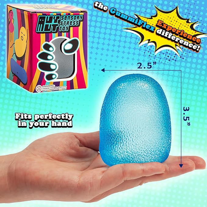 GummiFlex Mega Sensory Stress Toy – High-Density Gel-Filled, Slow-Rising, Textured Fidget Toy for Stress & Anxiety Relief, Hand Workout – ADHD, Autism, Office & Students – 3.5", 1Pc, Blue