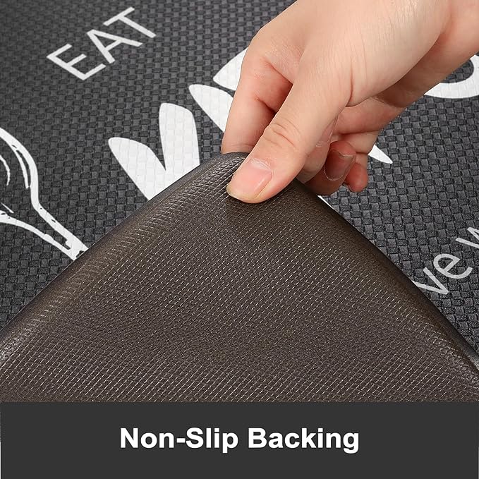 KIMODE Kitchen Mats 2PCS,Cushioned Anti Fatigue Farmhouse Kitchen Rugs and Mats,Non Slip Waterproof Kitchen Mats for Floor,Comfort Foam Standing Desk Mat for Home,Kitchen,Sink,Laundry,Black