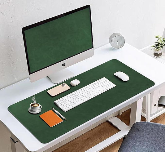 Large Faux Leather Desk Mat 31.5"x15.7" - Non-Slip Waterproof Mouse Pad with Heat-Resistant Surface for Office, Gaming & Home Use (Retro Green)