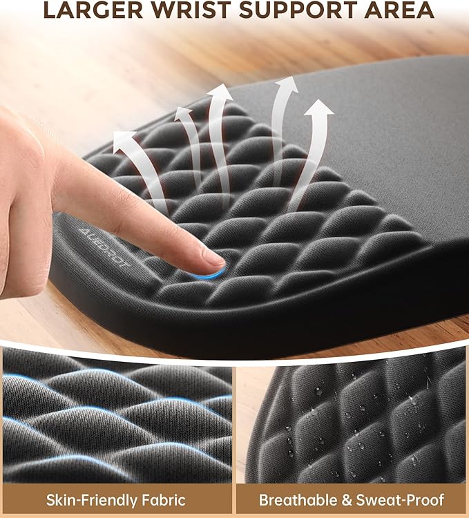AUEDROT Ergonomic Mouse Pad with Wrist Rest 2 in 1 Mousepad with Wrist Support, Memory Foam Desk Mouse Mat with Massage Nubs & Gel PU Non-Slip Base, Suitable for Office & Gaming, As a Gift, Black
