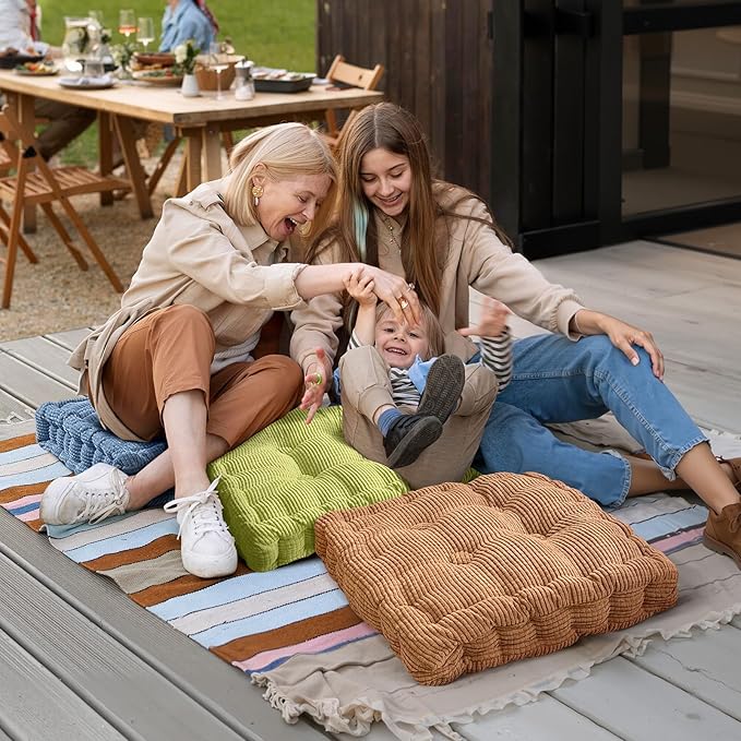 Meditation Floor Pillow Set of 2 Large Square and Round Floor Cushions for Adults Brown Corduroy Floor Seat Pillows Cushion for Living Room Balcony Tatami Yoga,18x18 Inch