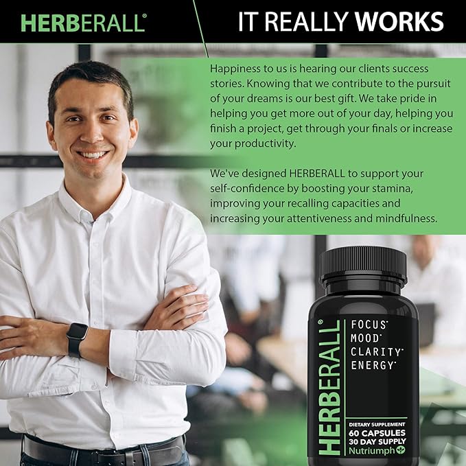 HERBERALL Best Nootropic - Brain focus vitamins – Memory & Concentration Supplements - Focus Vitamins to Improve Memory, Brain Boost, Mental Focus, Brain Fog and Clarity – Brain Vitamins
