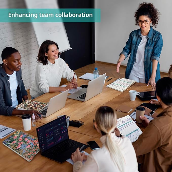 Meeting Notebook for Work Organization, Aesthetic Meeting Minutes Notebook for Work, Event Project Agenda Planner Organizer, Perfect for Office School Business, 6.9" X 9.7" - Blooming Symphony