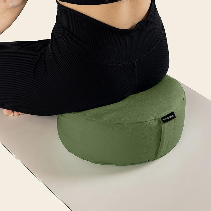 Retrospec Sedona Zafu Meditation Cushion Filled w/Buckwheat Hulls - Yoga Pillow for Meditation Practices - Machine Washable 100% Cotton Cover & Durable Carry Handle, Round