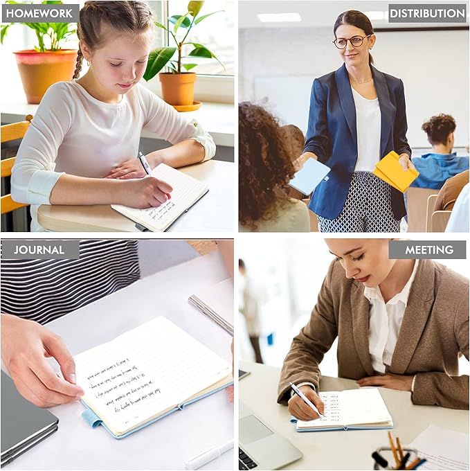 feela Pocket Notebook Journals, Mini Cute Small Hardcover College Ruled Notepad Office School Supplies, with 3 Black Pens, 3.5”x 5.5”, 3 Pack, A6, Solid Colors, Gray, Yellow, Light Blue