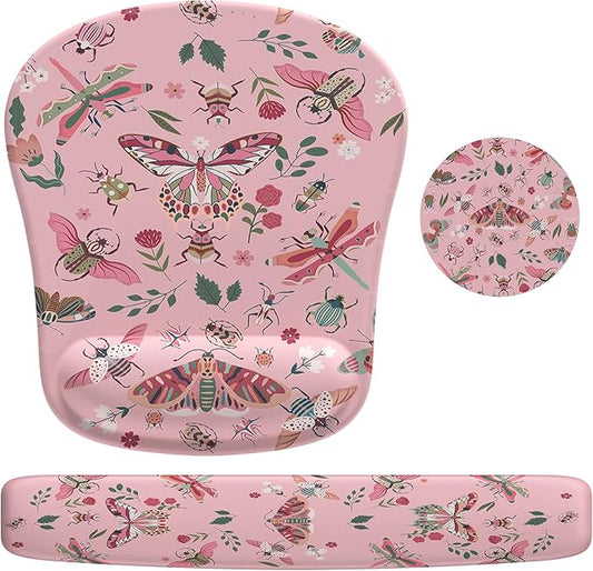 HAOCOO Gel Mouse Pad with Wrist Rest, Ergonomic Keyboard Wrist Rest Memory Foam for Computer Keyboard, 3 in 1 Mouse pad Set with Non-Slip PU Base, Easy Typing & Pain Relief (Pink)