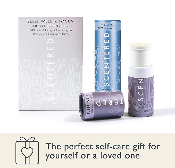 Scentered Aromatherapy Balm Stick Duo for Sleep & Focus - All Natural Sleep Balm with Lavender & Focus Aid with Rosemary - Essential Oil for Relaxation & Concentration - Aromatherapy Gifts for Women