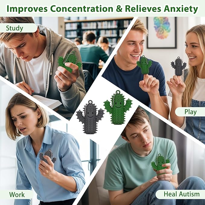 2 PCS Silicone Little Cactus Ouchies Pain Fidget Toys Mini Spiky Sensory Fidget Novelty Sensory Gifts for Adults Teens Anxiety & Stress Relief (GreenGray, 2P)