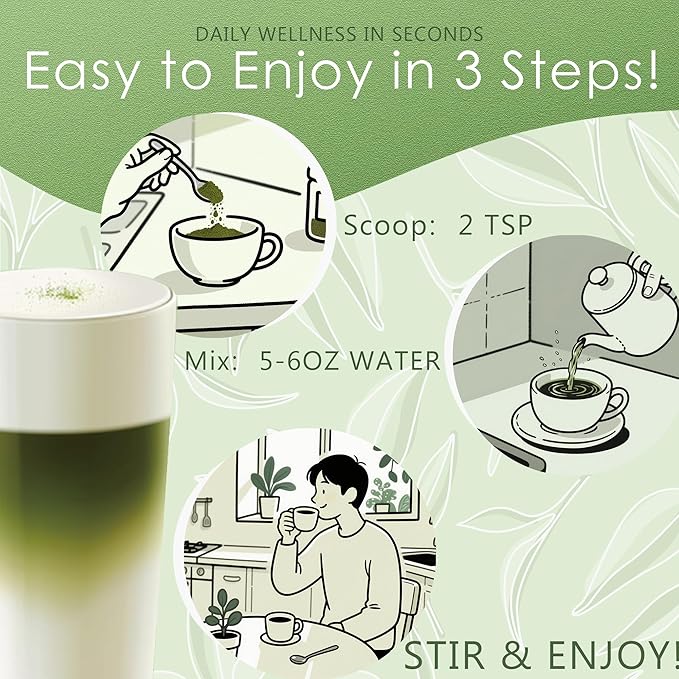 Mushroom Matcha Latte, Ceremonial Matcha Green Tea Powder with 14 Mushrooms, Probiotics and MCT Powder | Lion's Mane, Reishi & Chaga | Instant Latte Mix, Non-GMO, Vegan & Sugar-Free | 6.35 Oz