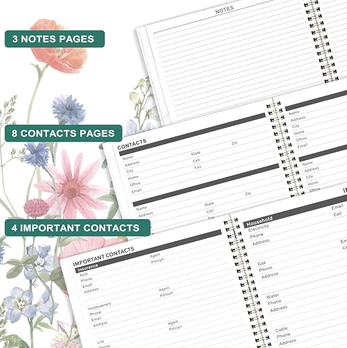 2026-2028 Monthly Planner- 3 Year Planner 2026-2028, Jan. 2026 - Dec. 2028, 3 Year Calendar 2026-2027-2028 monthly planner, 9" x 11", 36 Month Calendar with Colourful Tabs + Back Pocket - Flowers