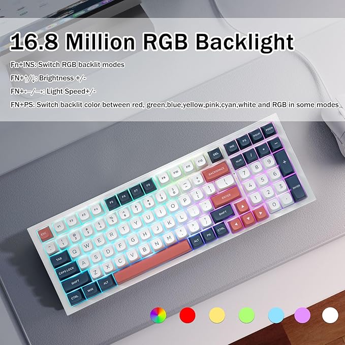 Redragon K723 Wireless Mechanical Gaming Keyboard, Hot Swappable Pre-lubed Linear Switches, Gasket Design, Bluetooth/2.4GHz/USB-C, Creamy Sound, RGB Backlit for PC/Mac/PS/Xbox, White Blue