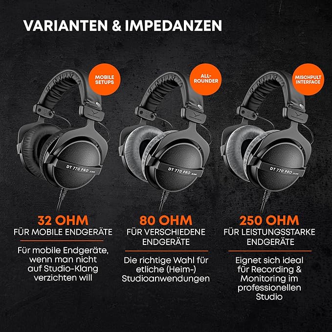 beyerdynamic DT 770 PRO 80 Ohm Over-Ear Studio Headphones in Gray. Enclosed design, wired for professional recording and monitoring