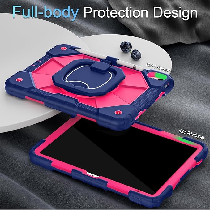 Case for iPad (A16) 11th Generation 11 Inch (2025)/iPad 10th Generation 10.9 Inch (2022),360° Rotating Stand i Pad Case 10th Generation with Screen Protector Pencil Holder,Navy Pink