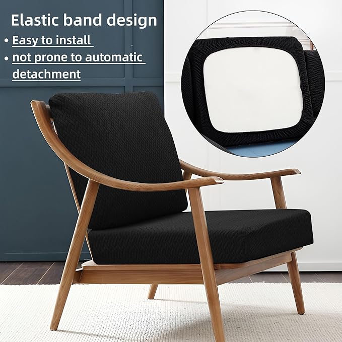 8Pcs Stretch Patio Cushion Cover Outdoor Cushion Cover Replacement Slipcovers Outdoor Cushion Covers Thick Jacquard Textured Twill Fabric Porch Patio Furniture Protector(Black，Cover，Only)