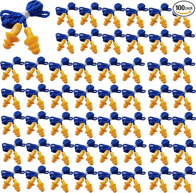 GXXMEI 100 Pairs Corded Ear Plugs Reusable Silicone Earplugs with String Banded Ear Plug Sleep Noise Cancelling for Hearing Protection
