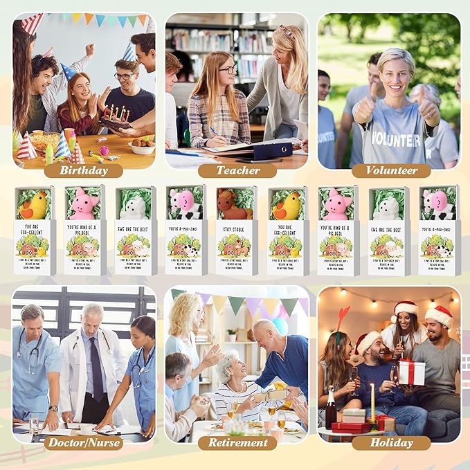 Wettarn 25 Sets Appreciation Farm Animal Gifts Cute Stress Balls with Support Gift Boxes Inspirational Party Favors for Employee Coworker Friends Office Positive Relief Toys