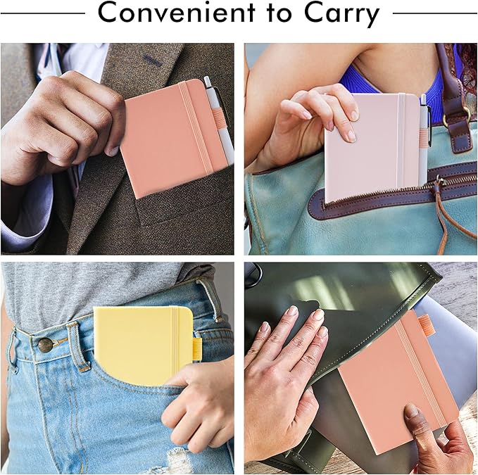 feela 3 Pack Pocket Small Notebook Journals, Mini Cute Hardcover College Ruled Notepad Women Office Supplies, with 3 Black Pens, 3.5”x 5.5”, A6, Pastel Colors, Light Yellow, Light Pink, Pale Orange