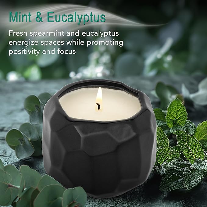 The Growing Candle, Mint & Eucalyptus Scented, 13oz Ceramic Pot, Aromatherapy Candles, 100% Soy, Emma