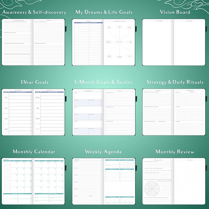 Legend Weekly Colorful Planner 2nd Edition – Undated Life & Work Agenda Journal for Time Management, Goal Setting, Productivity, 5.8 ″x8.3″, Hardcover – Dark Green Gold Foil