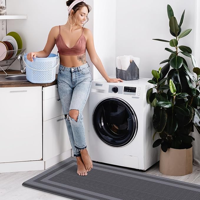 LuxStep Kitchen Mats [2 PCS] Cushioned Kitchen Rugs Anti-Fatigue Floor Comfort Mat,Non-Slip Standing Desk Mat,Waterproof Kitchen Rug Set for Kitchen,Floor,Office,Classic Gray