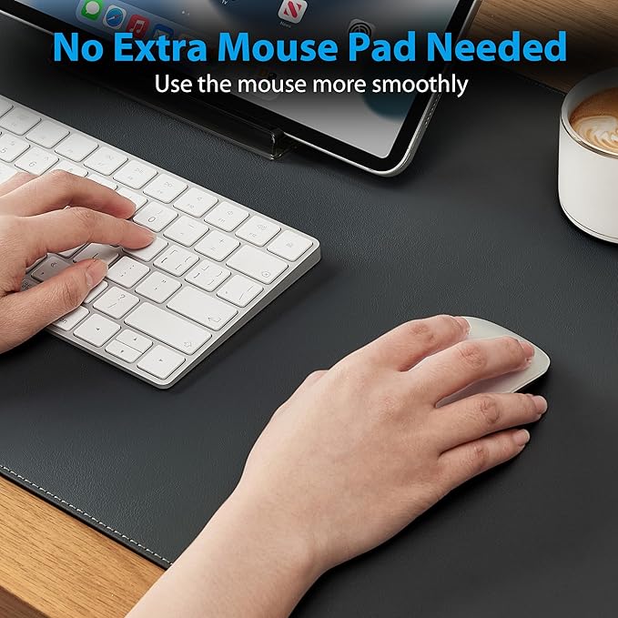 Large Leather Mouse Pad for Desk, 30.3" x 14.4" Desk Mat, Non-Slip Pu Leather Office Home Desk Mat, Waterproof Desk Pad for Keyboard and Mouse, Laptop, Writing, Desk Accessories (Dark Grey)