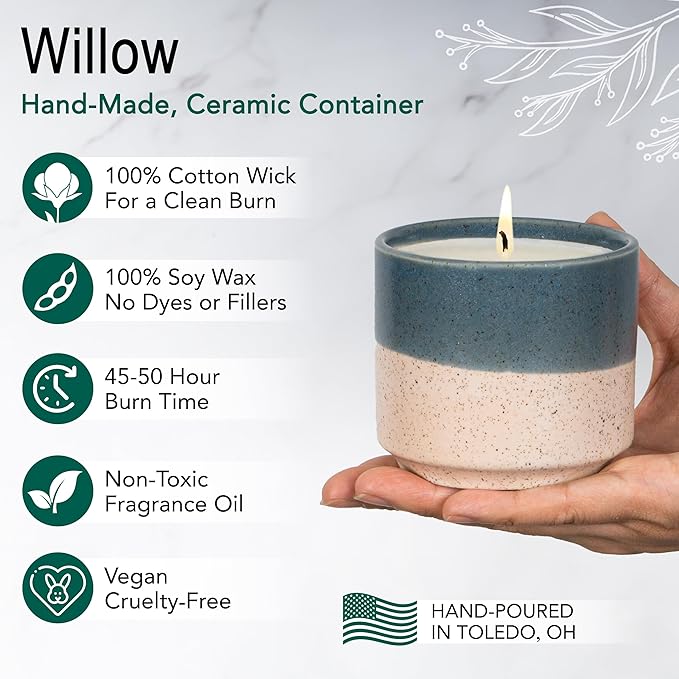 The Growing Candle, Wild Flower Scented, 8.5oz Ceramic Pot, Single Wick Aromatherapy Candles, 100% Soy for Women and Men, Willow