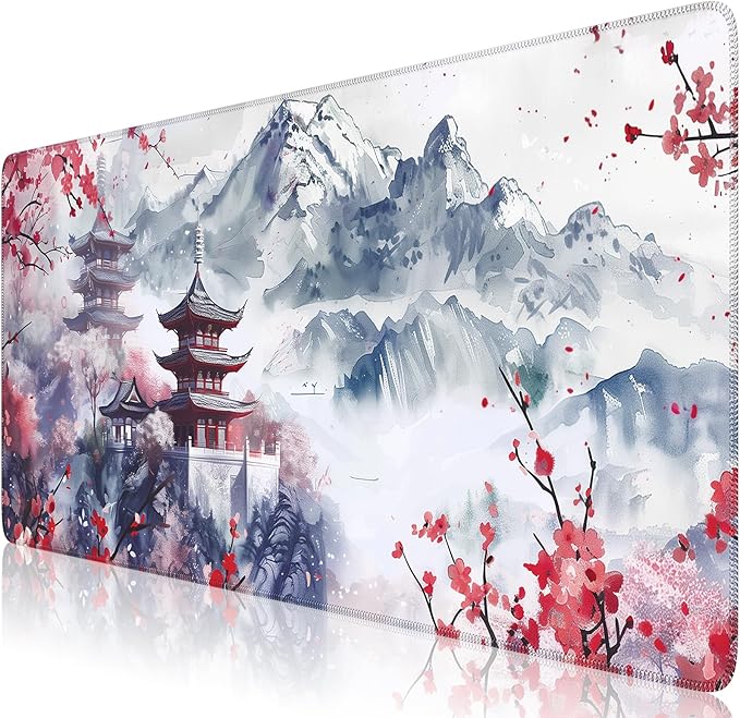 iCasso Desk Protector Mat, Large Japanese Mouse Pad, Stable Rubber Base Mousepad with Stitched Edges, Keyboard Mouse Mat Desk Pad for Work, Game, Office, Home(Sakura)