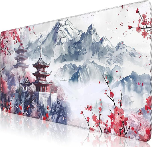 iCasso Desk Protector Mat, Large Japanese Mouse Pad, Stable Rubber Base Mousepad with Stitched Edges, Keyboard Mouse Mat Desk Pad for Work, Game, Office, Home(Sakura)