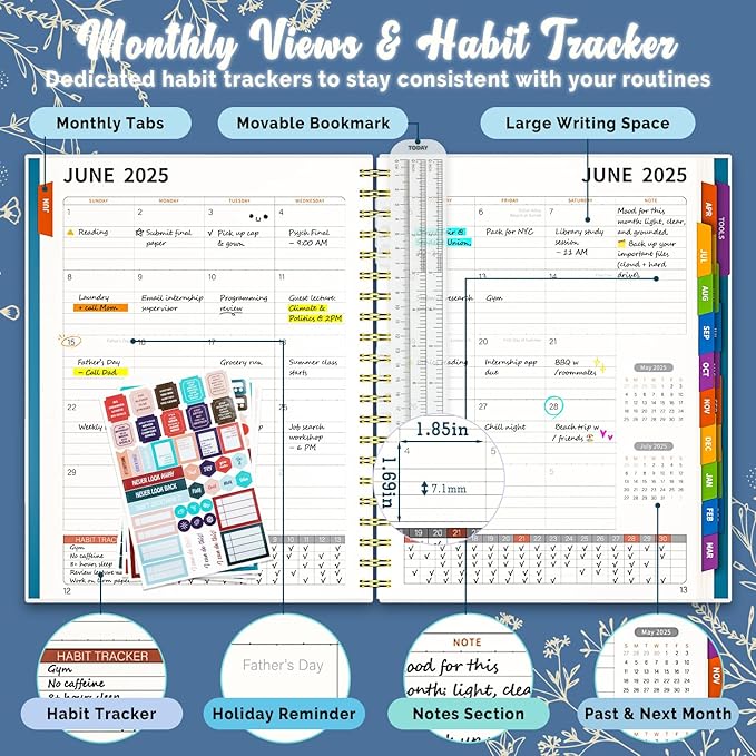 Jun 2025-Dec 2026 Academic Monthly Weekly Daily Planner for School, 19 Months Calendar 25-26 Planning Book with Colorful Tabs, 8.5" x 11" Mid Year College Organizer for Student Teacher (Blue)