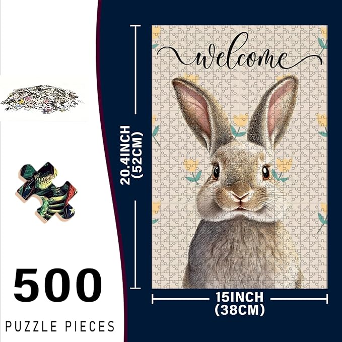 500 Piece Wooden Jigsaw Puzzle Rabbit Adults & Kids Difficult Challenge for Relaxation Focus & Family Entertainment 20.4x15 Inch
