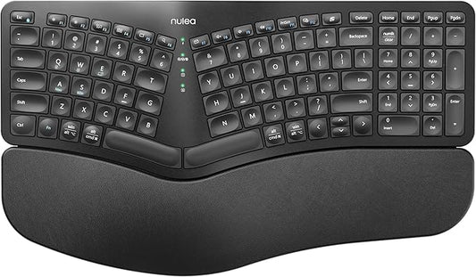 Nulea Wireless Ergonomic Keyboard, Split Keyboard with Cushioned Wrist Rest, Bluetooth and USB Connectivity, USB-C Rechargeable, Compatible with Windows Mac(Black)