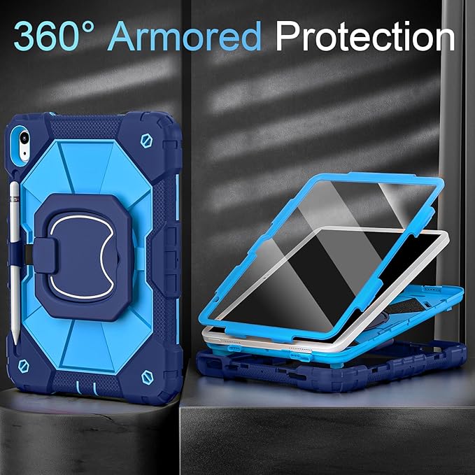 Case for iPad (A16) 11th/10th Generation 2025/2022,360° Rotating Stand iPad Case 10th Generation with Screen Protector,Heavy Duty Shockproof i Pad Cases 11th/10th Gen 11.0/10.9 Inch,Navy Blue