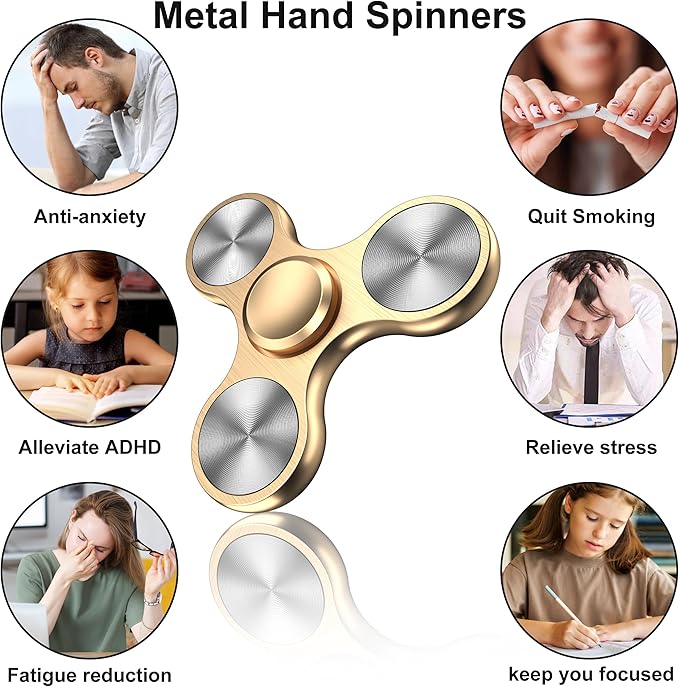 Fidget Spinners Toy, Metal Stainless Steel Bearing High Speed 4-8 Min Spins, EDC ADHD Stress Anxiety Relieves Reducer Fidgets Finger Toys, Spinner Toys for Kids and Adults (Golden)