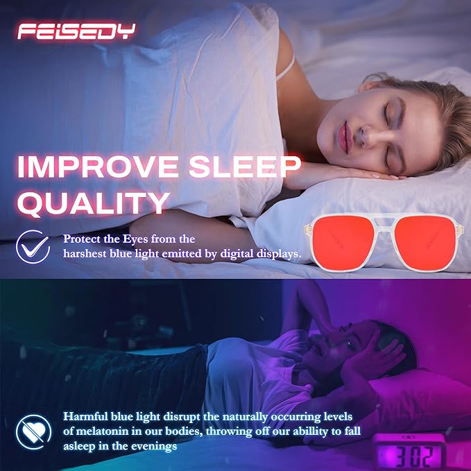 FEISEDY Sleep Blue Light Glasses for Woman Men 99.9% Computer Gaming Red Lens Eyeglasses Reduce Eyestrain G2835