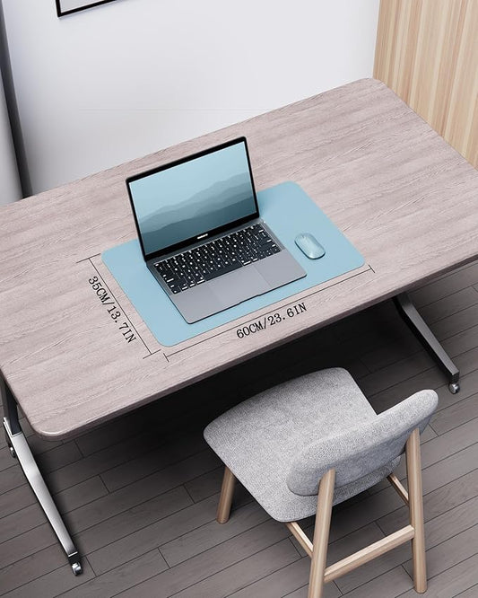 YSAGi Double-Sided Desk Pad, 23.6"x13.7" Leather Desk Mat, Eco Cork Desk Pad Protector, Large Mouse Pad for Desk, Waterproof Desk Blotter Pad, Desk Writing Pad for Office Work/Home(Baby Blue/Cork)