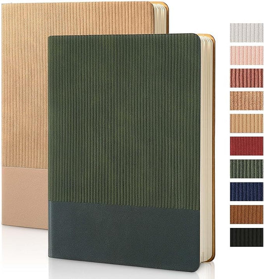Lined Journal Notebook for Work College Ruled Note Book 5.79"x8.27" A5 PU Leather Daily Journaling 216 Pages for Women Men Writing Home School Supplies Business (A5 Lined 216pages, 2 Pack-Khaki/Green)